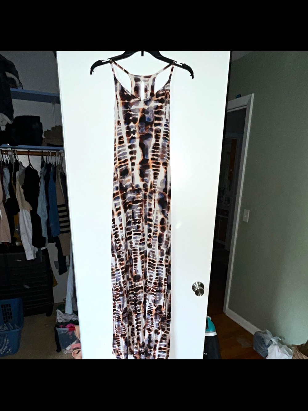 Kenar Maxi Dress w/ built-in bra Abstract Print in Blue, Brown, Black and Cream